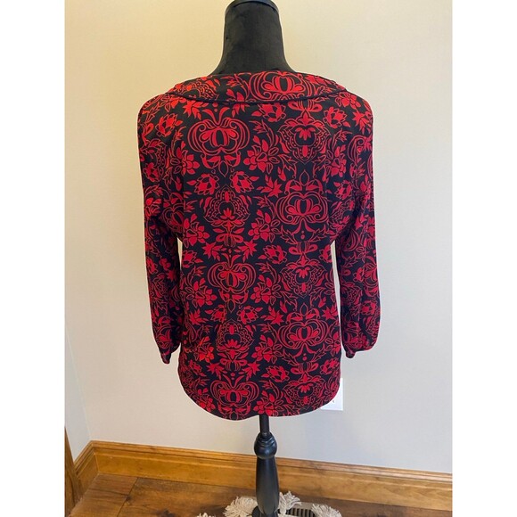 Covington Womens Blouse Size Large Red Black Embellished Neckline Dressy Flowy - Picture 5 of 11